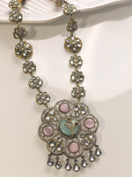 Load image into Gallery viewer, Necklace with floral and circular designs |  Long Kundan Necklace Set

