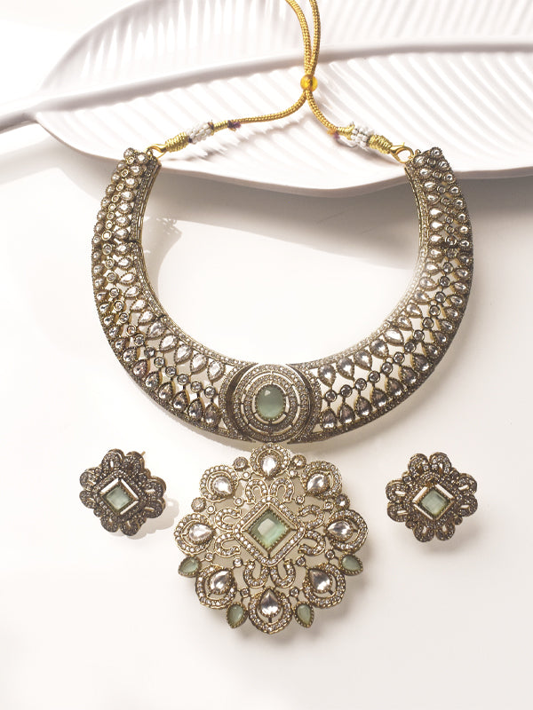 Kundan Necklace set with Green stone | Beautiful Kundan Necklace set