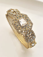 Load image into Gallery viewer, Golden Bracelet with Intricate Design and Clear Stones | AD Bracelet with Golden Polish
