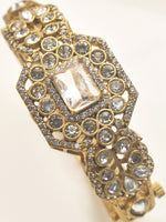 Load image into Gallery viewer, Golden Bracelet with Intricate Design and Clear Stones | AD Bracelet with Golden Polish
