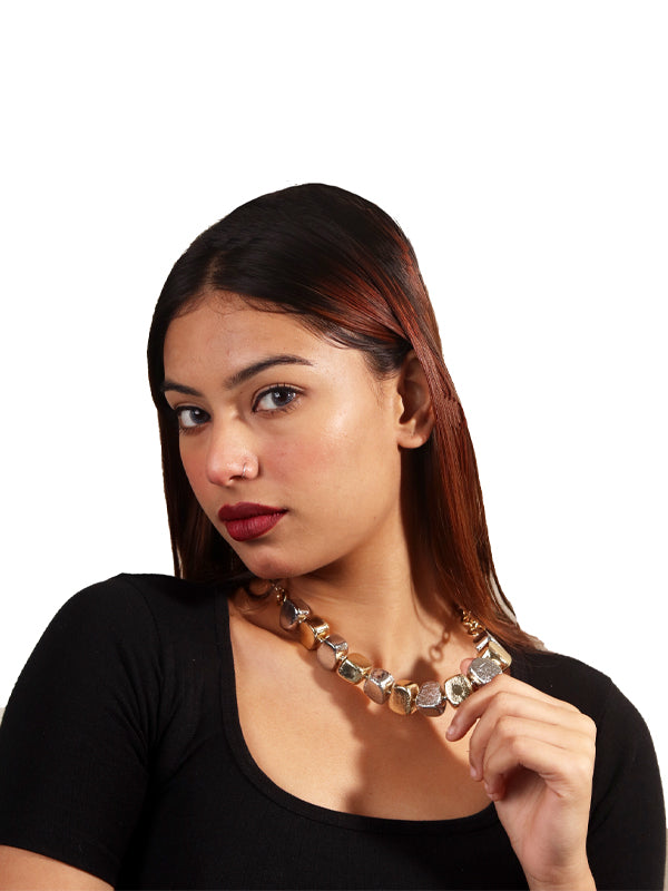 Anti Tarnish Square Mala | Golden Square Necklace
