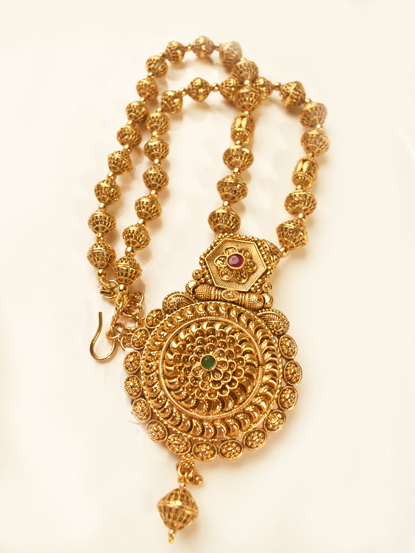 Long Golden Necklace | Golden Matar Mala Necklace With Pendant Set