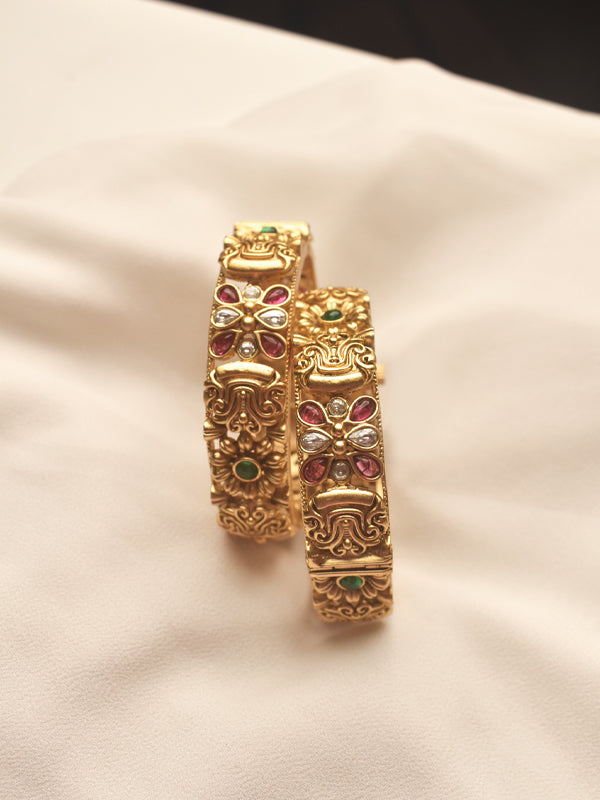 Antique Golden Bangle | Bangle with Coloured Stone