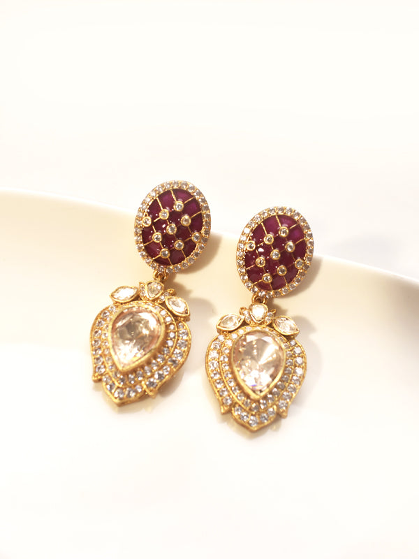 Golden Necklace with Red Gemstones | Ornate Golden and Red Jewelry set