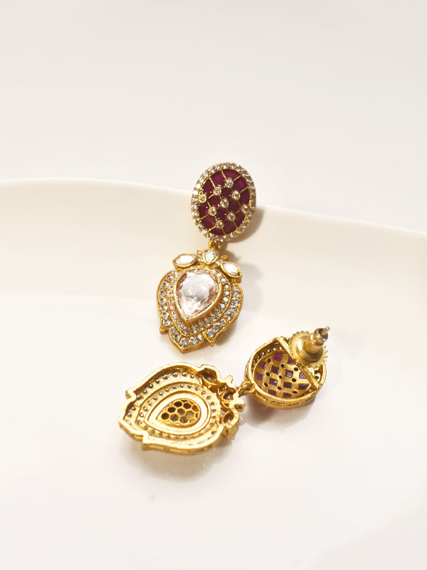 Golden Necklace with Red Gemstones | Ornate Golden and Red Jewelry set