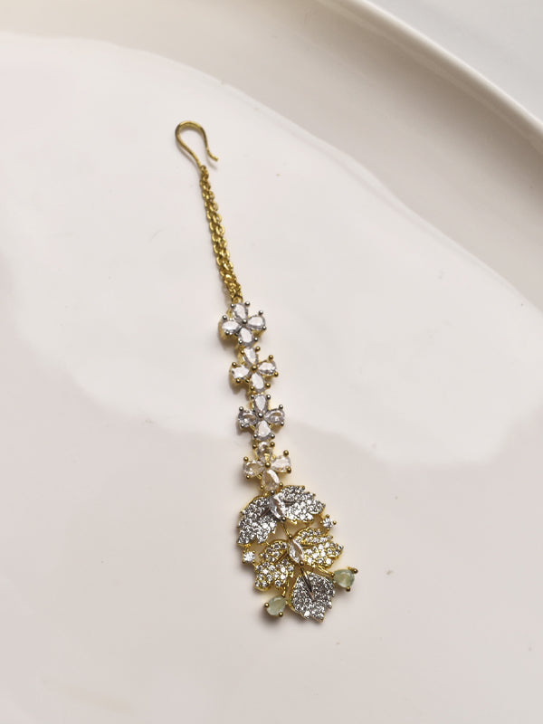 Necklace with Floral and Butterfly Designs | Green Necklace With Golden Polish