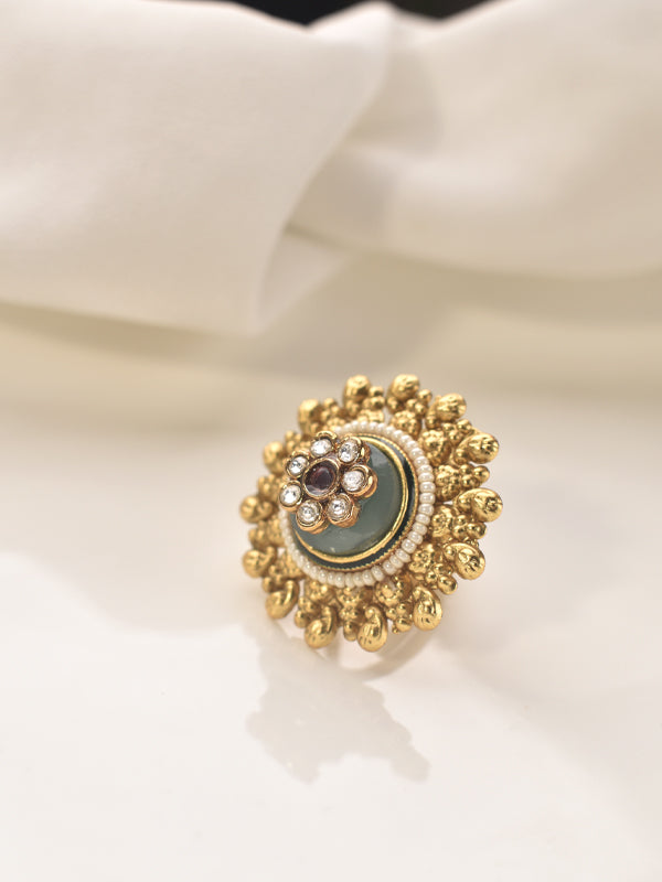 Golden Finger Ring with Gemstone | Green Finger Rings For Women