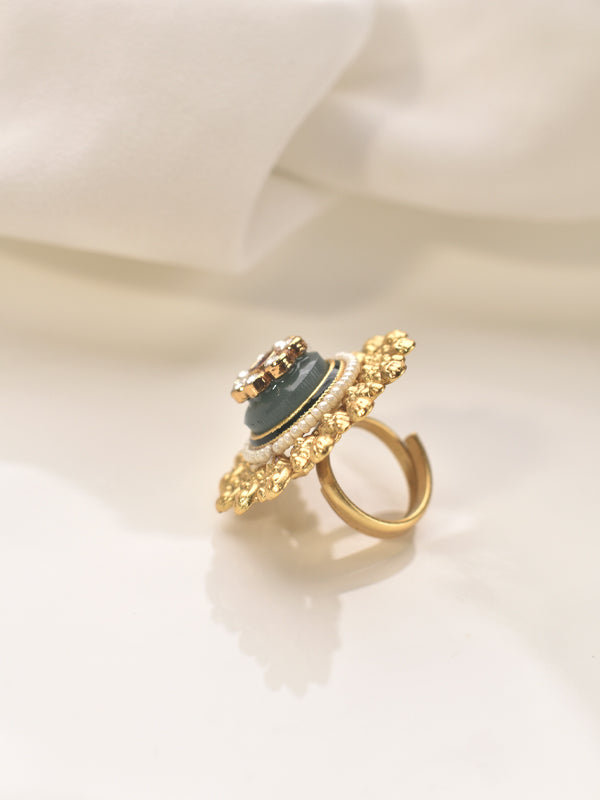 Golden Finger Ring with Gemstone | Green Finger Rings For Women