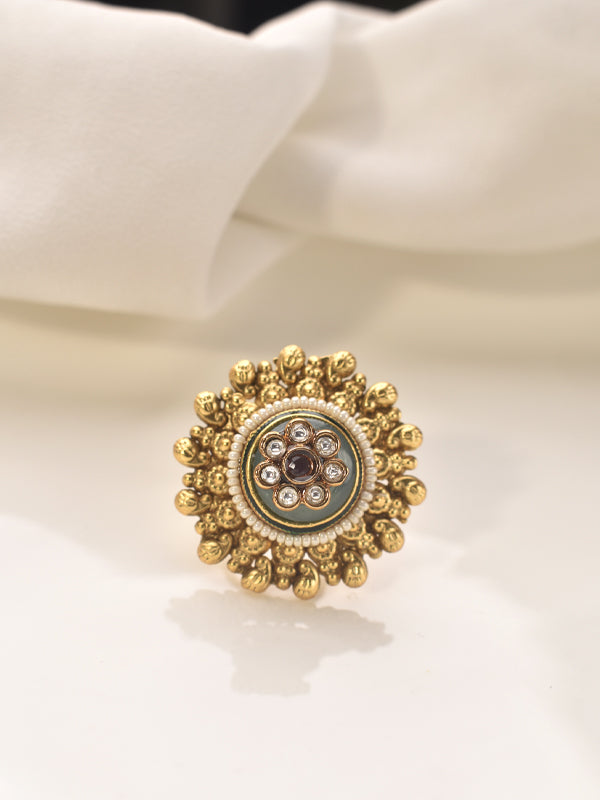Golden Finger Ring with Gemstone | Green Finger Rings For Women