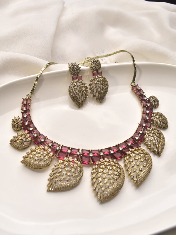 AD Necklace set with a Red Stone | Necklace Set with Golden Stone