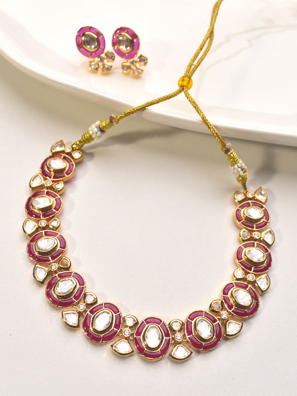 Kundan Necklace Set for Women | Necklace with Pink and white Stones