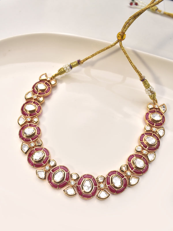 Kundan Necklace Set for Women | Necklace with Pink and white Stones