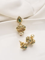 Load image into Gallery viewer, Ornate Necklace with Pearls and Kundan | Golden Necklace with Green Gemstones and Pearls
