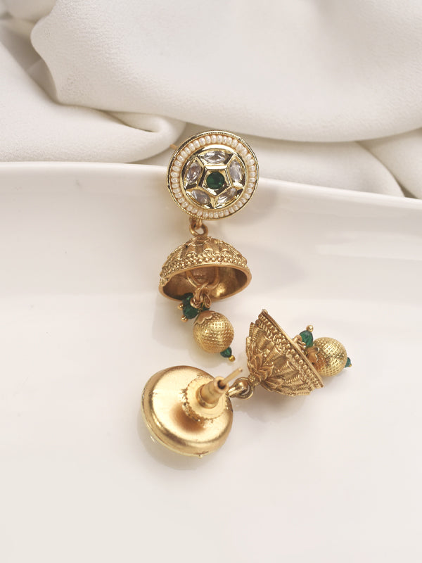 Golden Necklace with Green Stones | Traditional Necklace Set with Green Stones