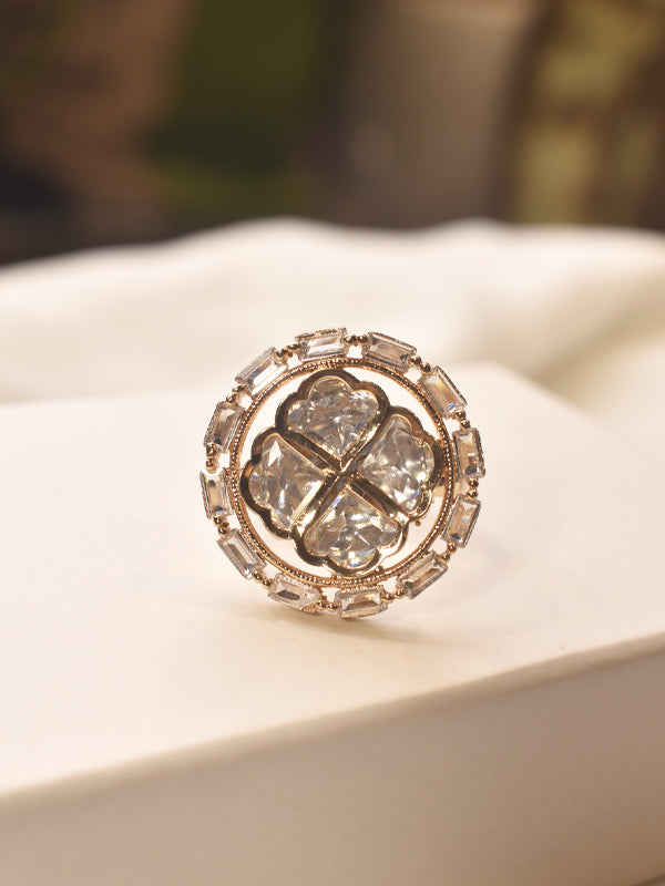 Beautiful Kundan Finger Ring | Rose Gold Polish Finger Ring