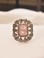 Load image into Gallery viewer, Beautiful Kundan Finger Ring | Rose Gold Polish Ring with a Pink Stone
