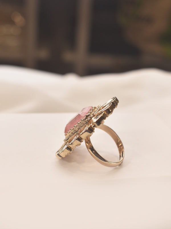 Beautiful Kundan Finger Ring | Rose Gold Polish Ring with a Pink Stone