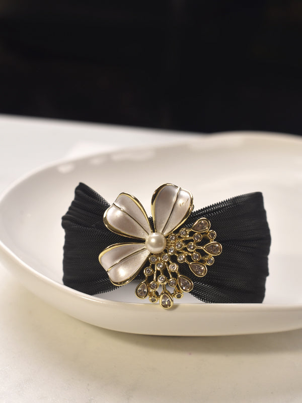 Classic Black Floral Mesh Fashion Bracelet |  Stylish Statement Wrist Jewelry