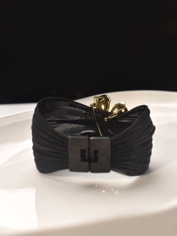 Classic Black Floral Mesh Fashion Bracelet |  Stylish Statement Wrist Jewelry