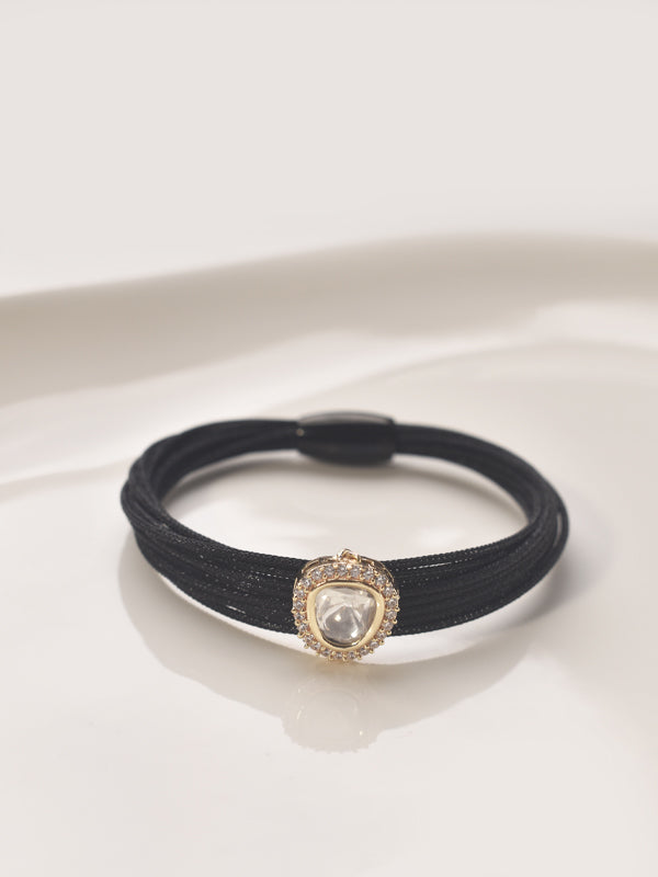 Black Multi Wrap Bracelet with a Kundan | Fashionable Crystal Bloom Bracelet