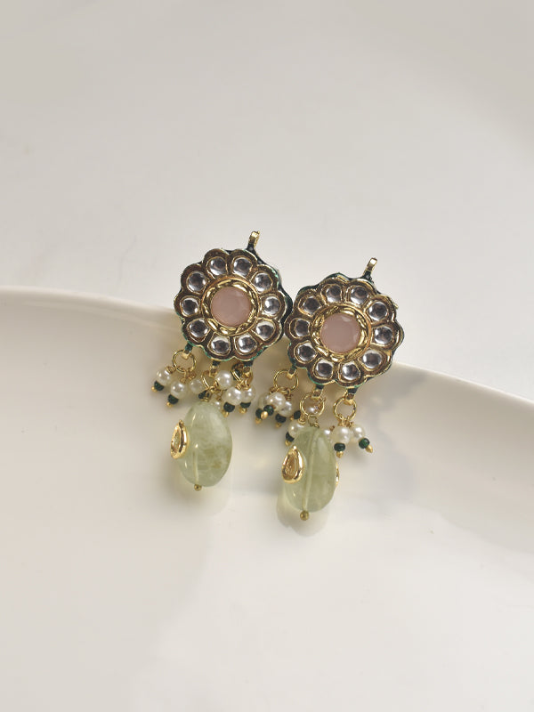 Kundan Necklace Set with Pink Stone | Pink and Green Necklace set