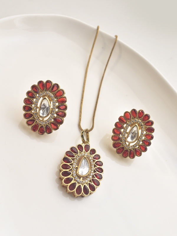 Necklace with a Decorative Pendant | Pendant Set with Kundan and Red Stones