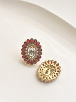 Load image into Gallery viewer, Necklace with a Decorative Pendant | Pendant Set with Kundan and Red Stones
