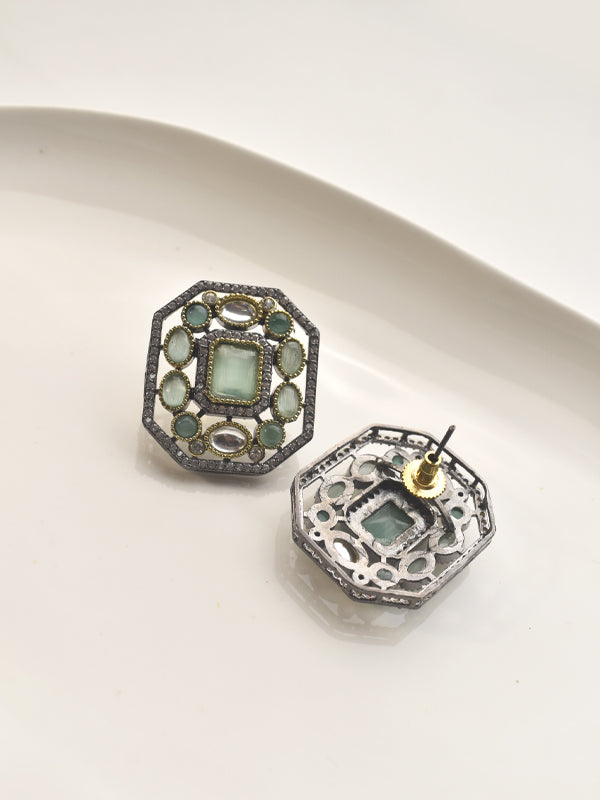 Ornate Pendant Featuring Green Stones | Hexagonal Pendant with green gemstones