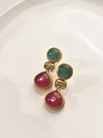 Load image into Gallery viewer, Ornate Golden Necklace with Red and Green Accents | Stylish Pendant Necklace set

