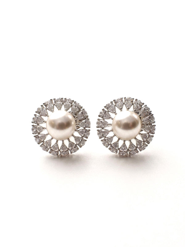 AD Earrings with Pearl-like Centers | Stylish AD Stone Earring