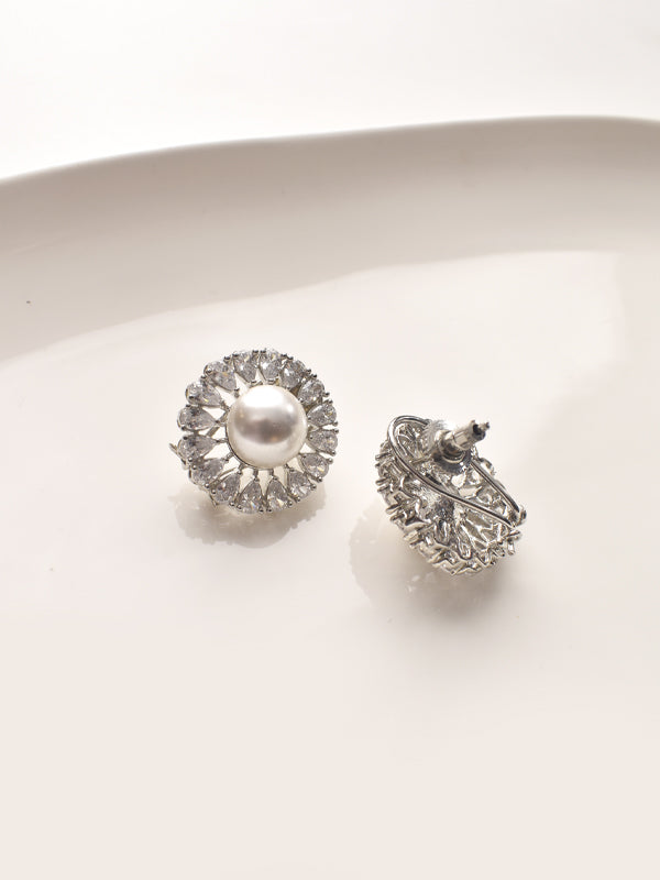 AD Earrings with Pearl-like Centers | Stylish AD Stone Earring
