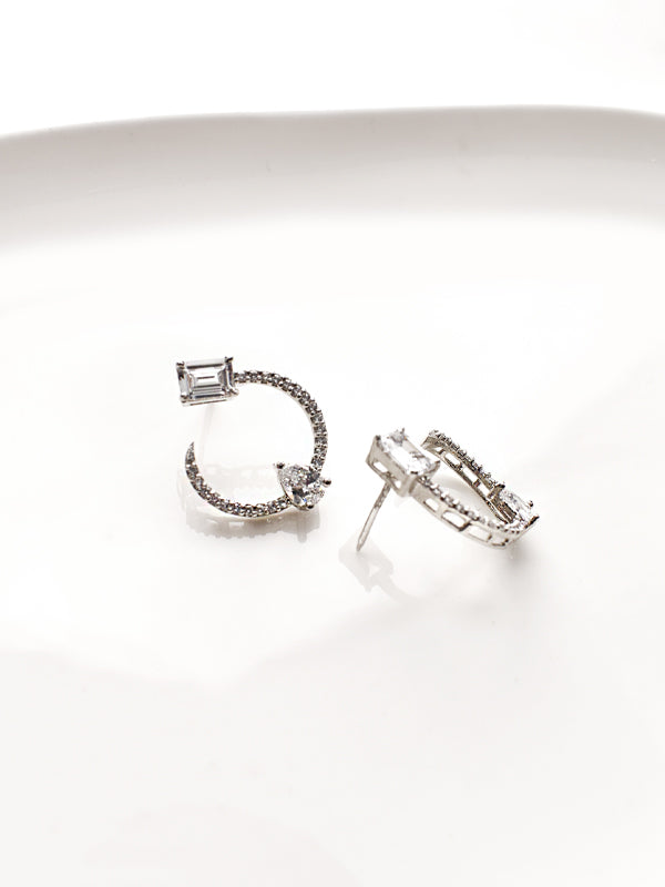 Silver Hoop Earrings with Clear Gemstones | AD Earrings
