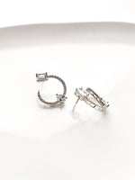 Load image into Gallery viewer, Silver Hoop Earrings with Clear Gemstones | AD Earrings

