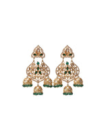 Load image into Gallery viewer, Golden Earrings with Green and White Stones | Stylish Kundan Earring with Green Beaded
