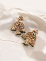 Load image into Gallery viewer, Golden Earrings with Green and White Stones | Stylish Kundan Earring with Green Beaded
