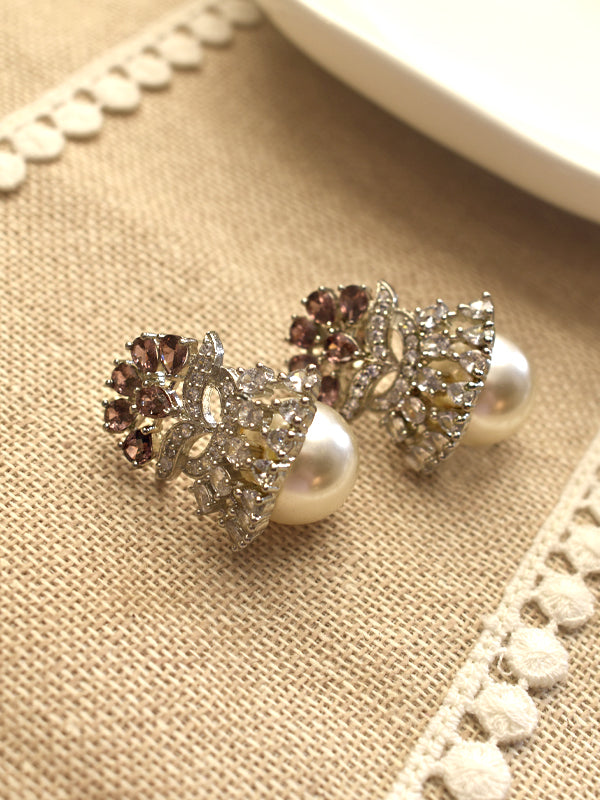 Ad Studs with White Pearl | White Stone Studs