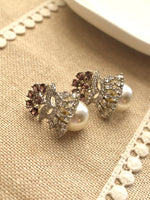 Load image into Gallery viewer, Ad Studs with White Pearl | White Stone Studs
