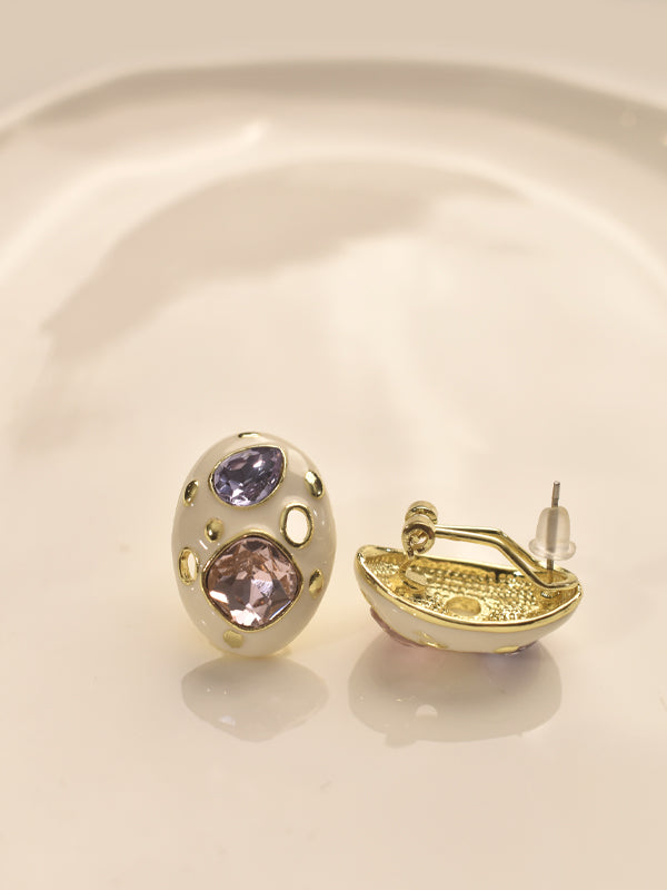 White Studs with Stone | Minimalist Mod Geometric Studs