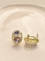 Load image into Gallery viewer, White Studs with Stone | Minimalist Mod Geometric Studs

