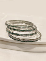 Load image into Gallery viewer, The Enchanted Green Shimmer AD Bangles | Green and White AD Churi Set
