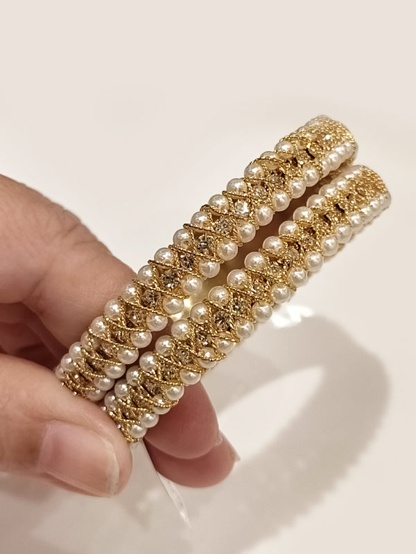 The Royal Moti Criss-Cross Bangles | Classic Golden Thread Beads Bangles