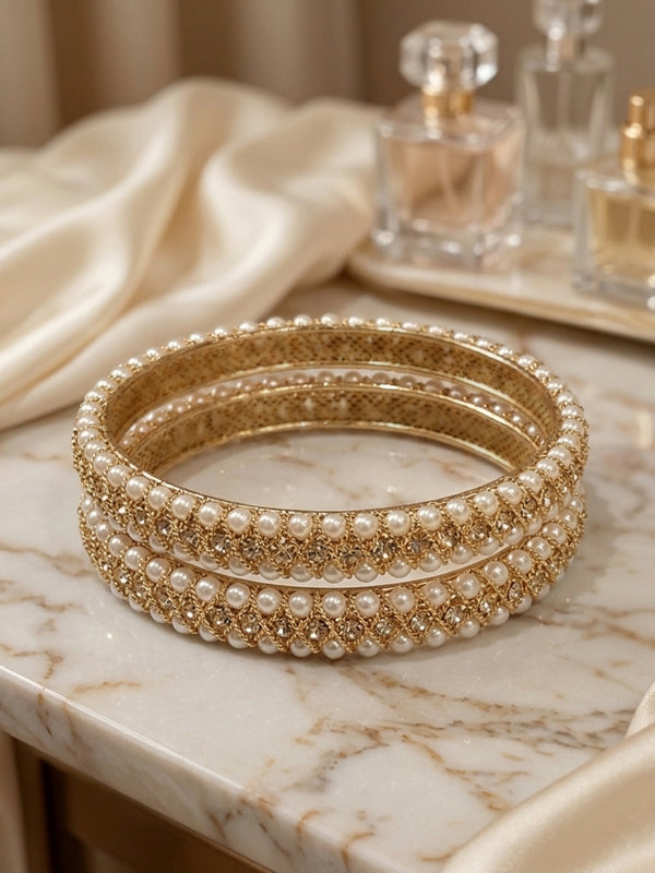 The Royal Moti Criss-Cross Bangles | Classic Golden Thread Beads Bangles