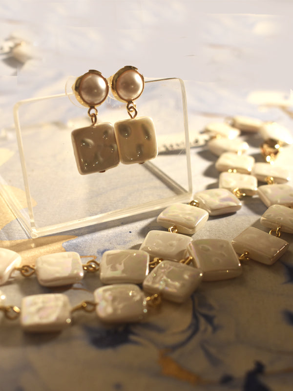 Necklace with White Square Beads | Stylish Square Necklace Set