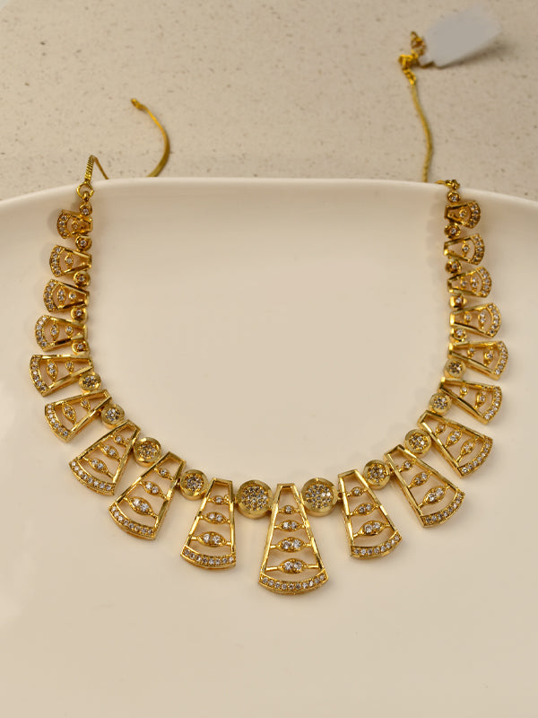 Necklace with Triangular Design and Embedded Stones | AD Necklace Set