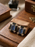 Load image into Gallery viewer, Golden Necklace with a Blue Gemstone Pendant Set | Blue Stone Pendant Set

