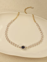 Load image into Gallery viewer, Blue Oval Crystal Pearl Necklace Set | Delicate Pearl Necklace Set
