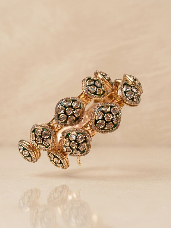 Kundan Bangles with Multiple oval and Round Decorative Charms | Golden Polish Kundan Bangles