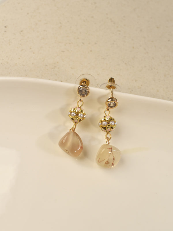Beautiful Stone Necklace | Delicate Floral accents Golden Beads Necklace