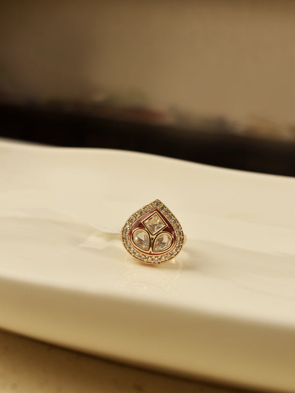 Kundan Finger Ring | Red Colour Finger Ring