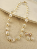 Load image into Gallery viewer, Pearl Necklace with Gold Clasps | Single Line Uniquely Shaped Necklace
